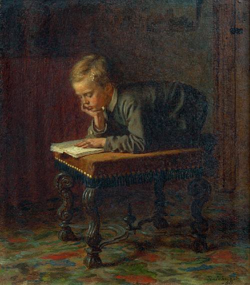 „Reading Boy“ (1863), dail. Eastman Johnson — berniukas, paskendęs skaitymo šviesoje